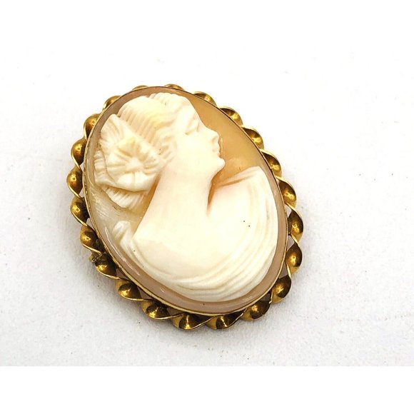 Antique 10K Yellow Gold Cameo Brooch Pin Carved Shell Not Scrap - Picture 2 of 8